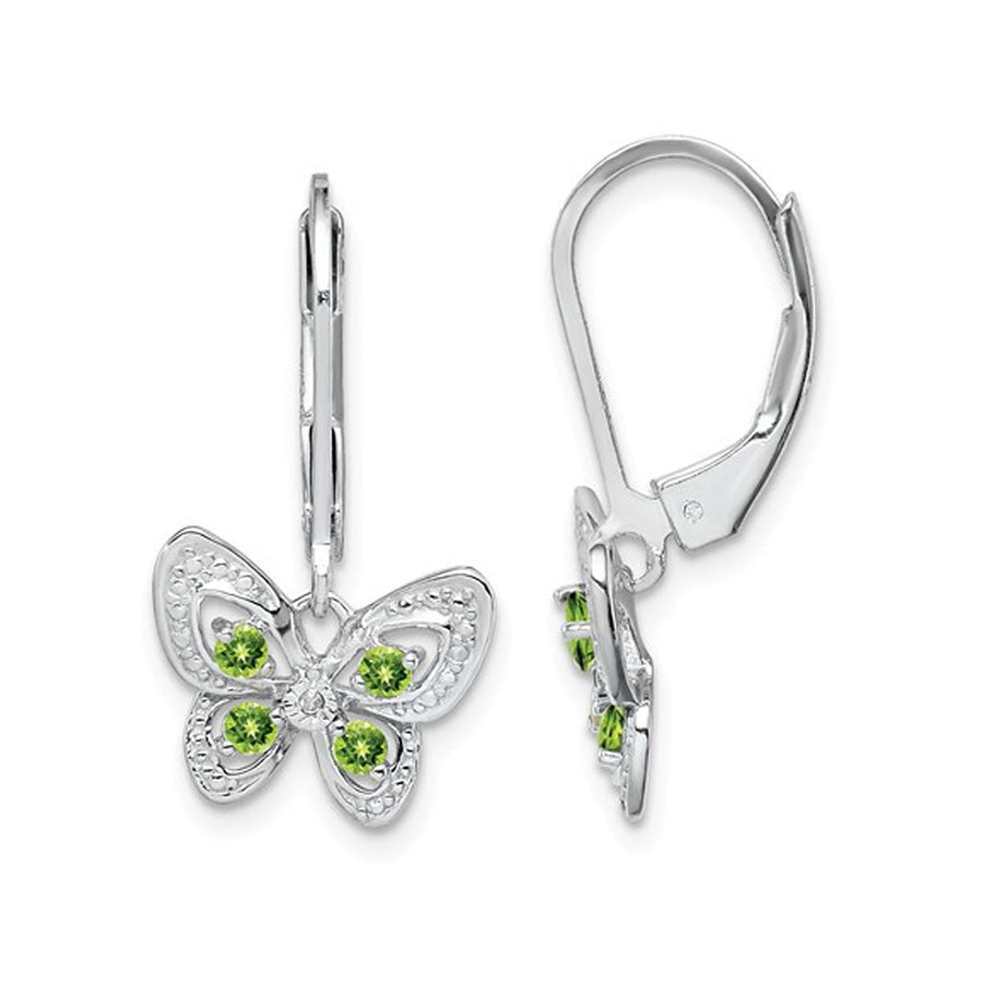 1/3 Carat (ctw) Natural Peridot Butterfly Dangle Leverback Earrings in Sterling Silver Image 1