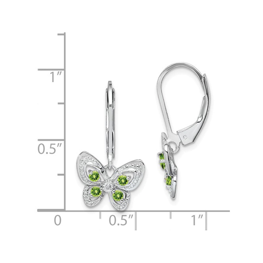 1/3 Carat (ctw) Natural Peridot Butterfly Dangle Leverback Earrings in Sterling Silver Image 2
