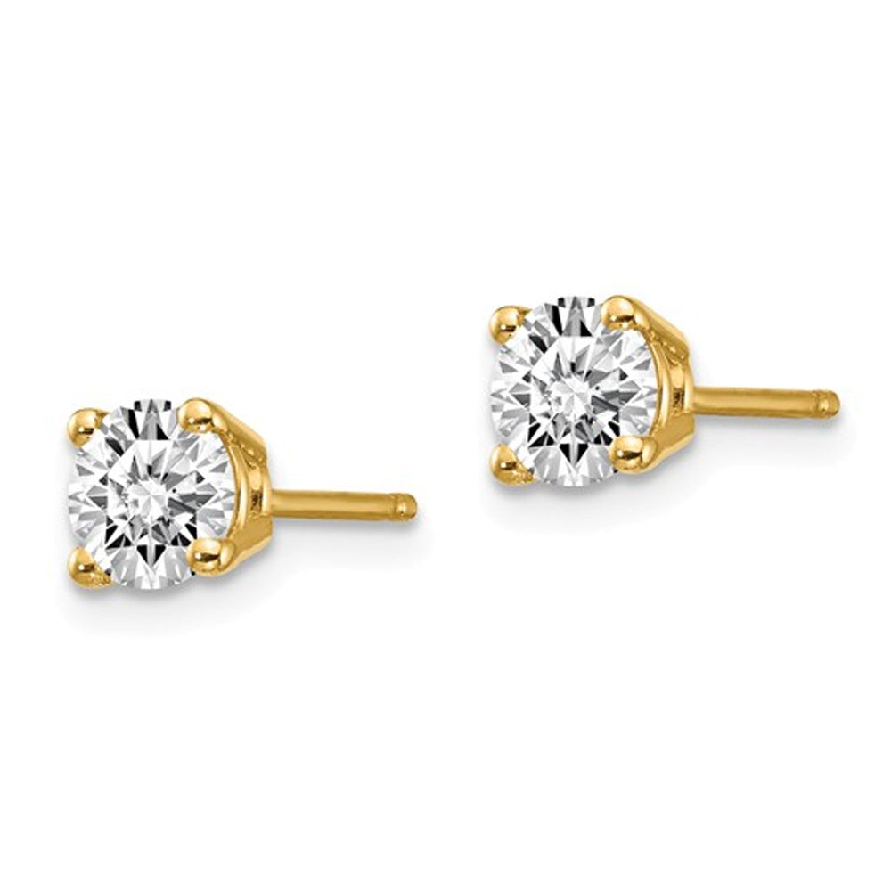 3/4 Carat (ctw VS2-SI1D-E-F) Lab Grown Diamond Solitaire Stud Earrings in 14K Yellow Gold Image 3