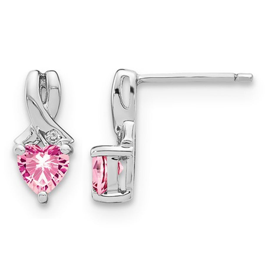 1.25 Carat (ctw) Lab Created Pink Sapphire Heart Earrings in Sterling Silver Image 1