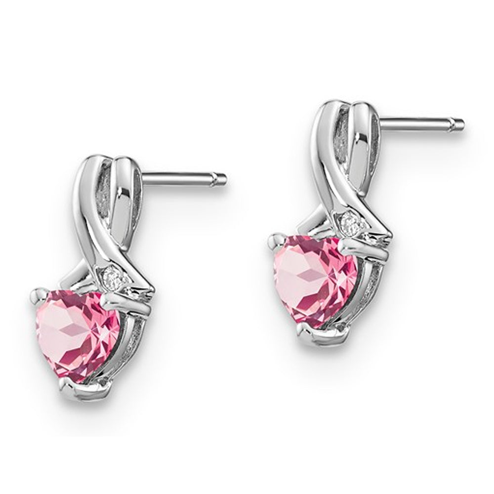1.25 Carat (ctw) Lab Created Pink Sapphire Heart Earrings in Sterling Silver Image 2