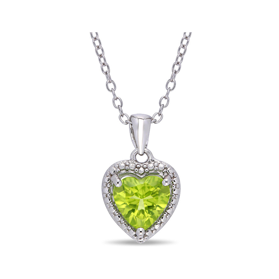 1.30 Carat (ctw) Peridot Heart Pendant Necklace in Sterling Silver with Chain Image 1