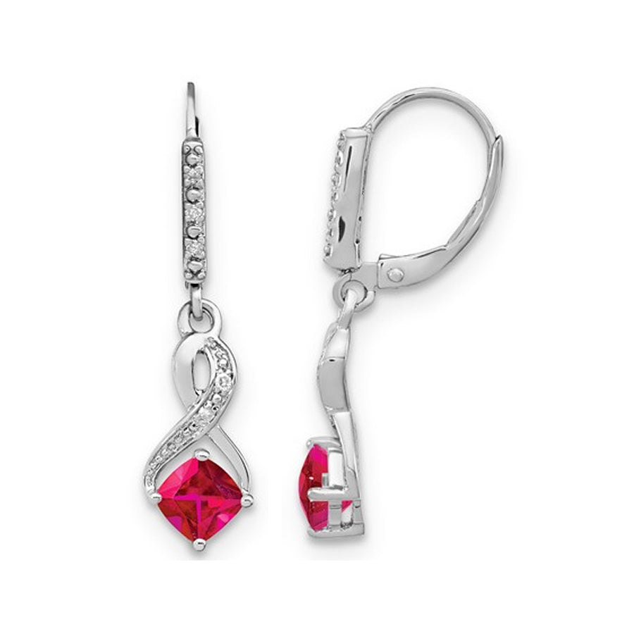 1.40 Carat (ctw) Lab Created Ruby Leverback Dangle Earrings in Sterling Silver Image 1