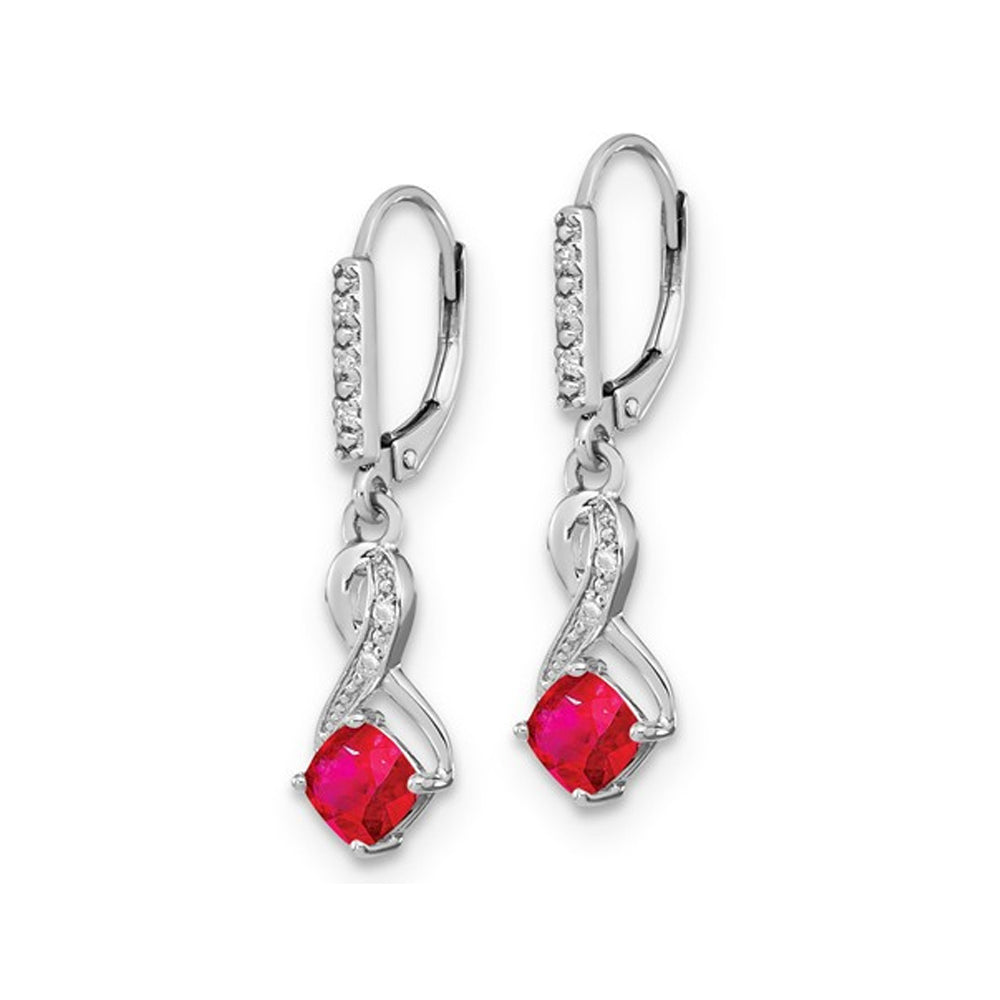 1.40 Carat (ctw) Lab Created Ruby Leverback Dangle Earrings in Sterling Silver Image 2