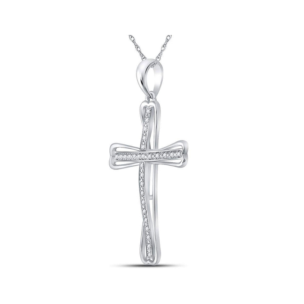 1/10 Carat (ctw J-KI2-I3) Diamond Cross Pendant Necklace in Sterling Silver with Chain Image 2