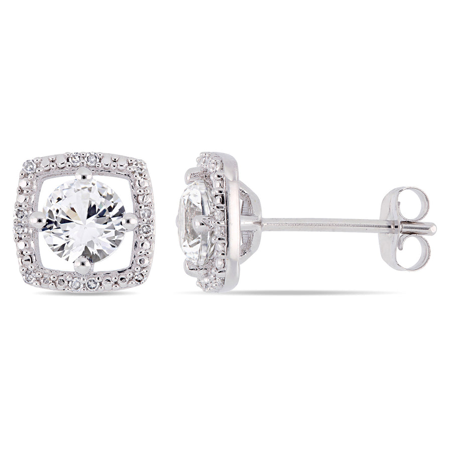 1 1/3 Carat (ctw) Lab Created White Sapphire Solitaire Earrings in 10K White Gold with Diamonds Image 1