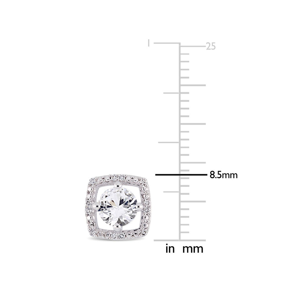 1 1/3 Carat (ctw) Lab Created White Sapphire Solitaire Earrings in 10K White Gold with Diamonds Image 2