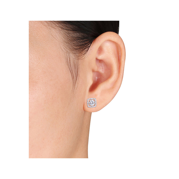 1 1/3 Carat (ctw) Lab Created White Sapphire Solitaire Earrings in 10K White Gold with Diamonds Image 3