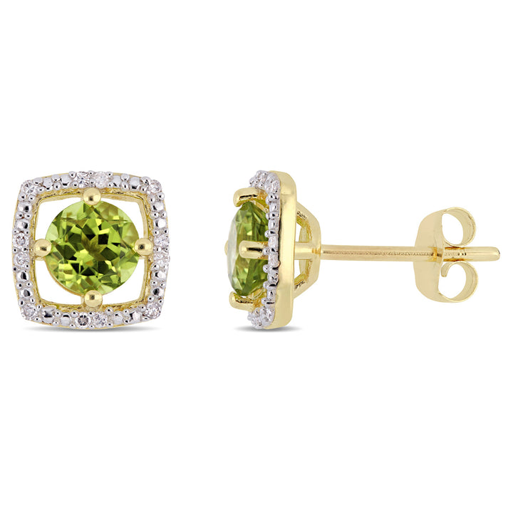 1 1/8 Carat (ctw) Natural Peridot Halo Earrings in 10K Yellow Gold with Diamonds Image 1