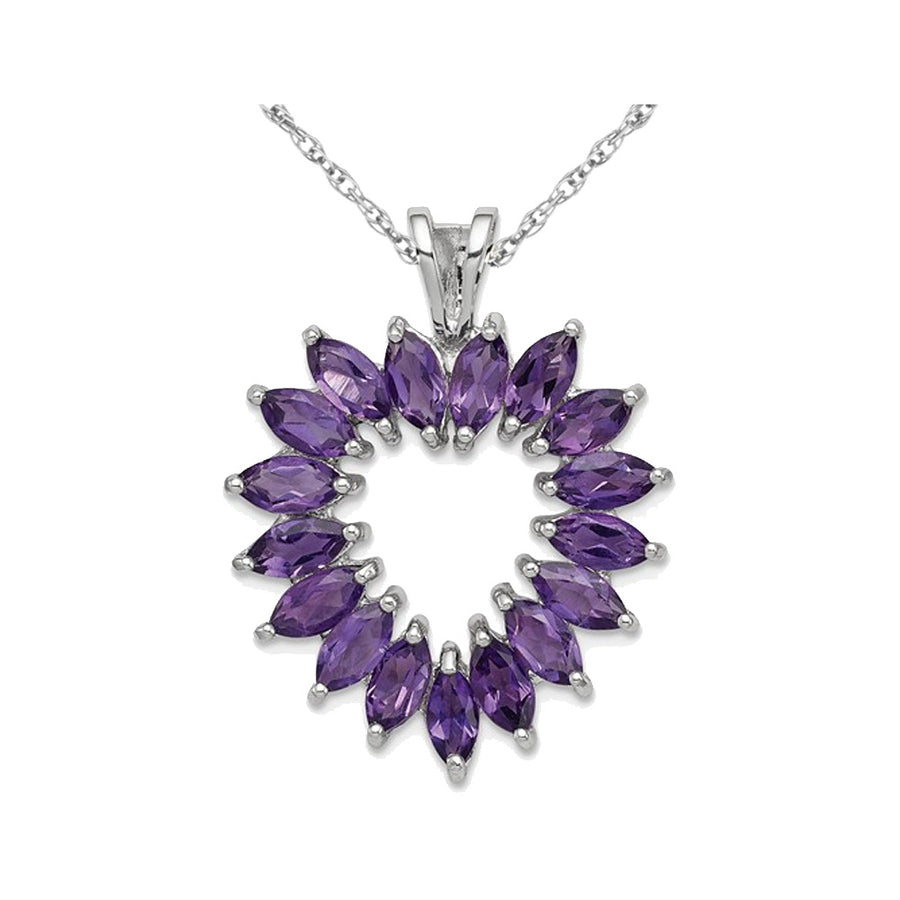 1.45 Carat (ctw) Natural Amethyst Heart Pendant Necklace in Sterling Silver with Chain Image 1