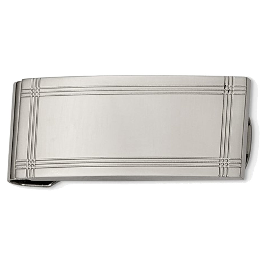 Mens Chisel Money Clip in Polished and Grooved Stainless Steel Image 1