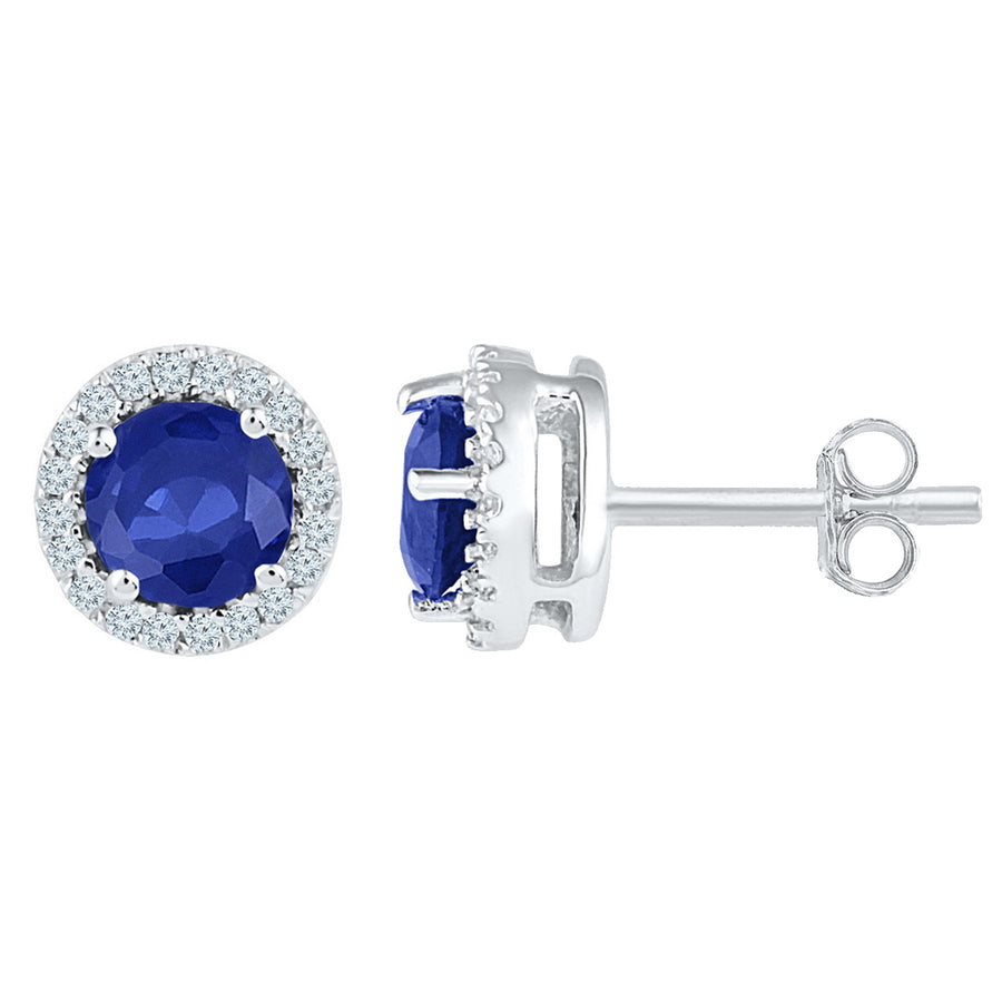 1.30 Carats (ctw) Lab-Created Blue Sapphire Halo Stud Earrings in Sterling Silver Image 1