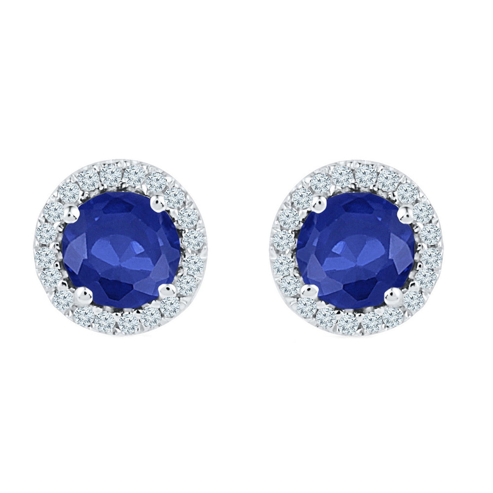 1.30 Carats (ctw) Lab-Created Blue Sapphire Halo Stud Earrings in Sterling Silver Image 2