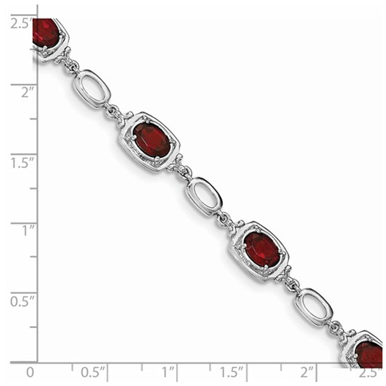Sterling Silver Natural Garnet Link Bracelet 4.75 Carats (ctw) Image 2