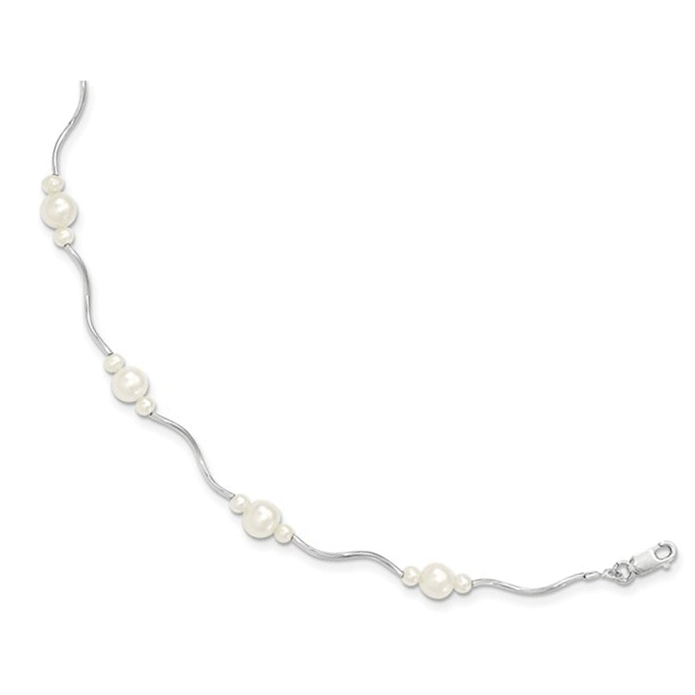 White Freshwater Cultured Pearl Sterling Silver Spriral Bracelet Image 3