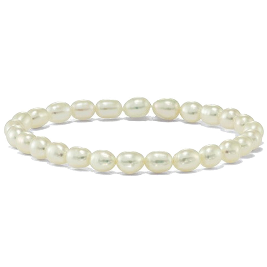 4-4.5mm White Rice Shaped Freshwater Cultured Pearl Stretch Bracelet Image 1
