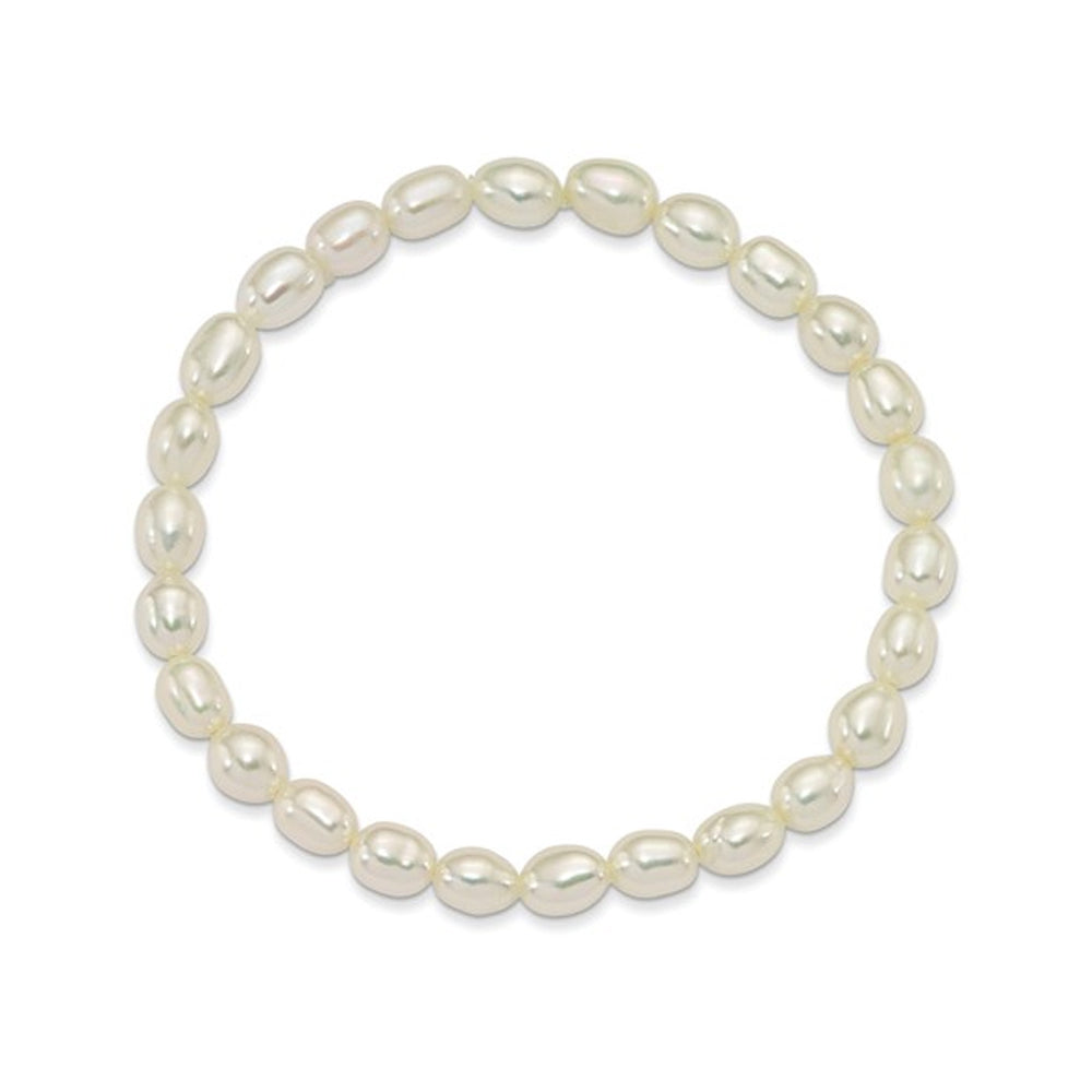 4-4.5mm White Rice Shaped Freshwater Cultured Pearl Stretch Bracelet Image 2