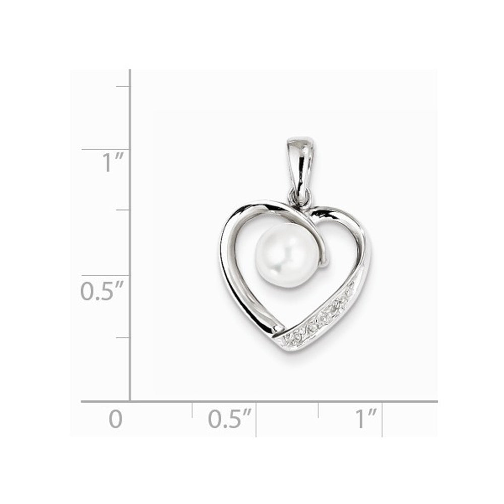 White Freshwater Cultured Pearl 6mm Heart Pendant Necklace in Sterling Silver with Chain Image 2