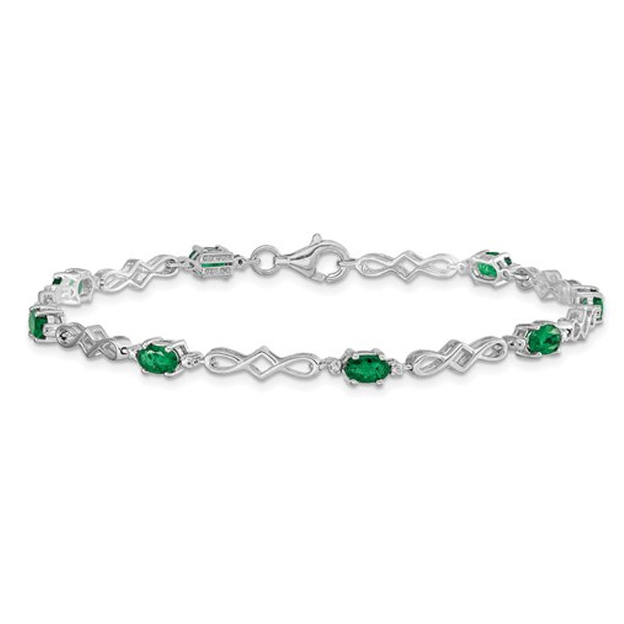 1.80 Carat (ctw) Natural Green Emerald Infinity Bracelet in Sterling Silver Image 1