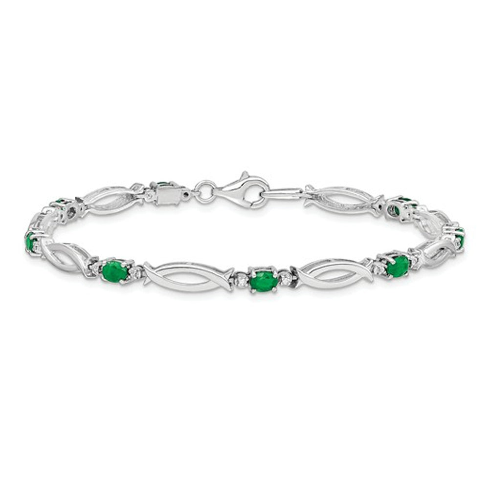 Sterling Silver Natural Green Emerald Infinity Bracelet 1.20 Carat (ctw) Image 1