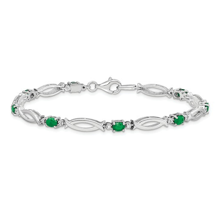 Sterling Silver Natural Green Emerald Infinity Bracelet 1.20 Carat (ctw) Image 1