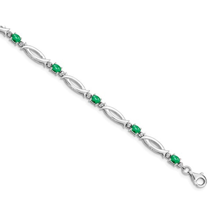 Sterling Silver Natural Green Emerald Infinity Bracelet 1.20 Carat (ctw) Image 4