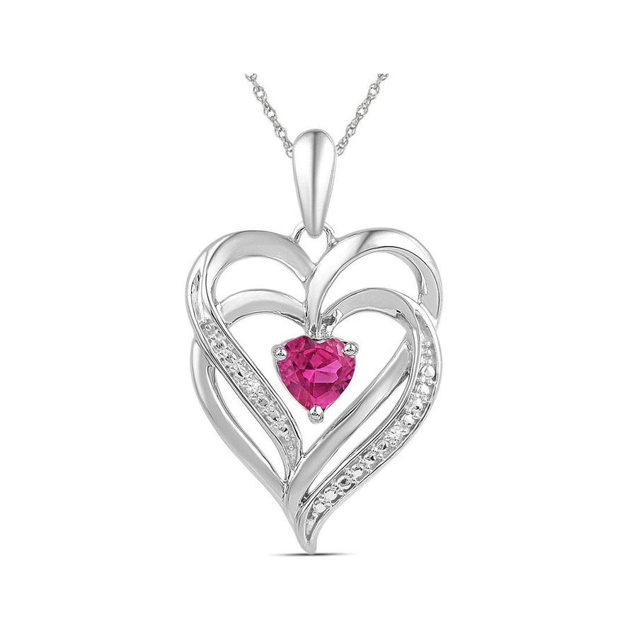Lab Created Pink Sapphire 3/4 Carat (ctw) Double Heart Pendant Necklace in Sterling Silver Image 1