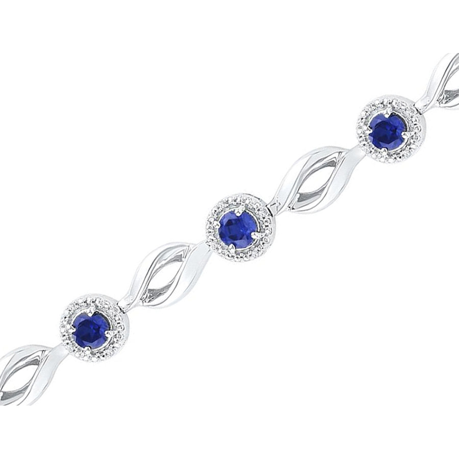 3.12 Carat (ctw) Lab Created Blue Sapphire Tennis Bracelet in Sterling Silver with Diamonds 1/10 Carat (ctw) Image 1