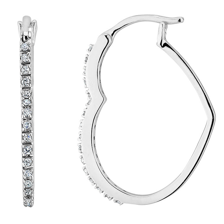 1/8 Carat (ctw I2-I3H-I) Diamond Heart Hoop Earrings in 10K White Gold Image 1