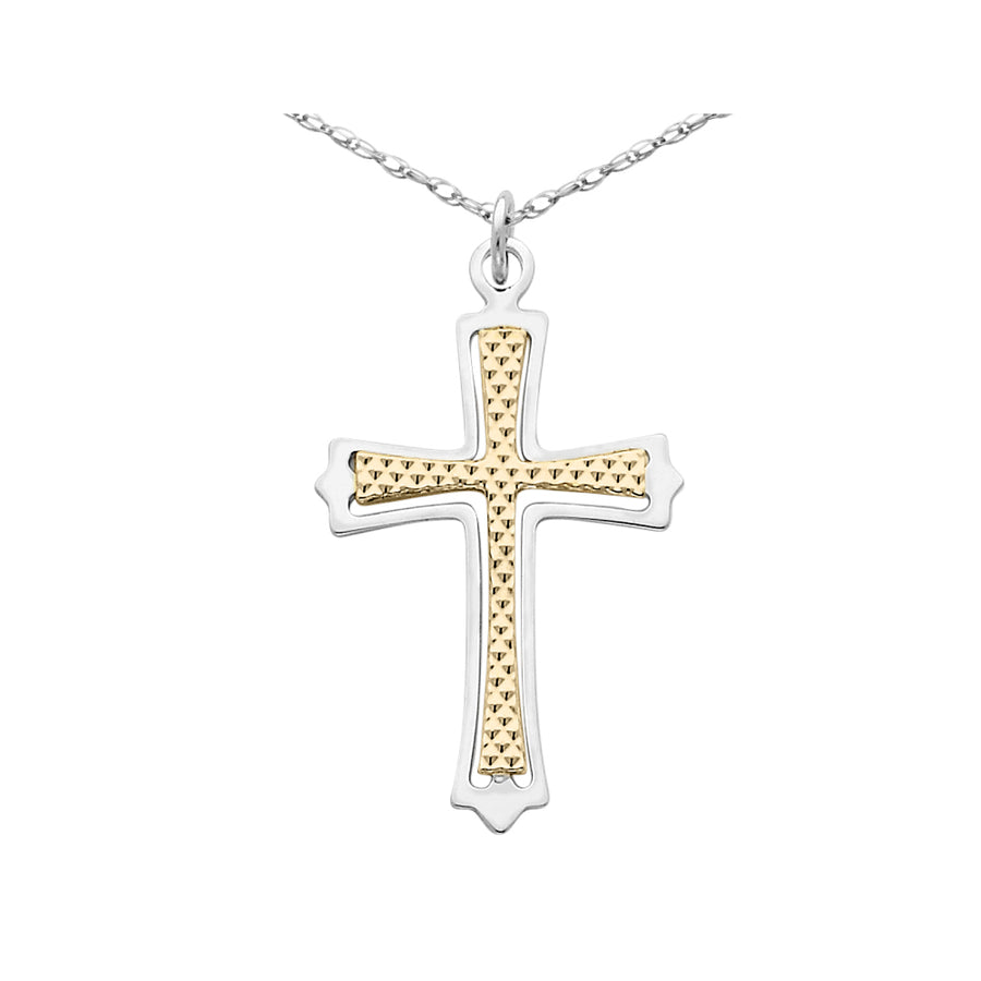 Sterling Silver with Gold Plating Cross Pendant Necklace with Chain Image 1