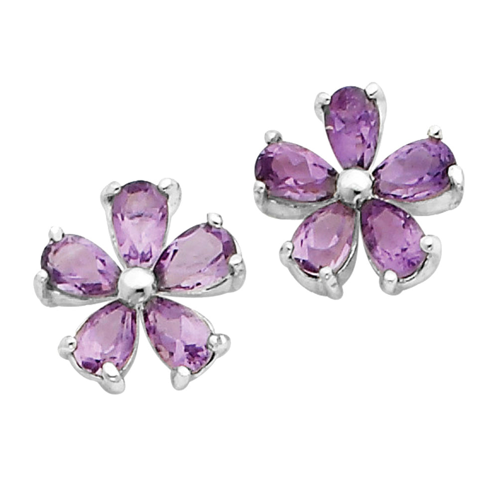 Amethyst Flower Earrings in Sterling Silver Image 2