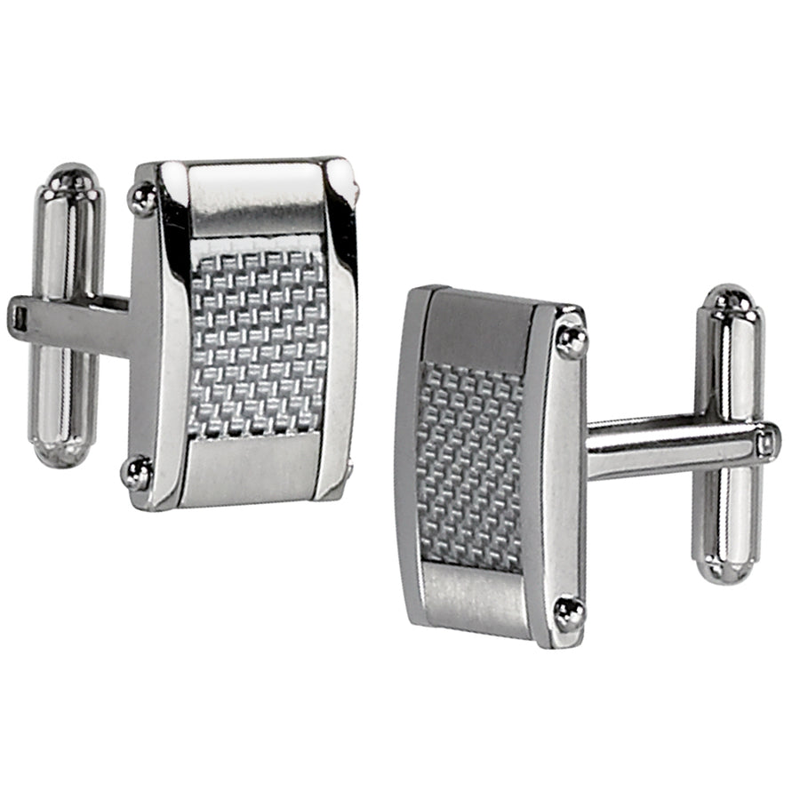 Mens Chisel Stainless Steel Grey Carbon Fiber Rectangle Cuff Links Image 1