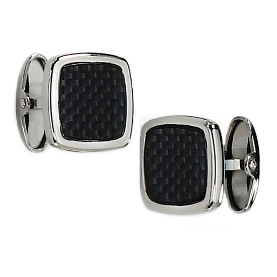 Mens Chisel Black Carbon Fiber Cuff Links in Stainless Steel Image 1