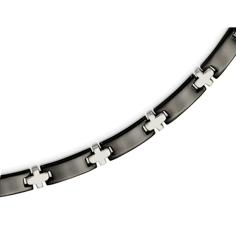 Mens Bracelet Black Plated in Stainless Steel 8.25 Inch Image 1