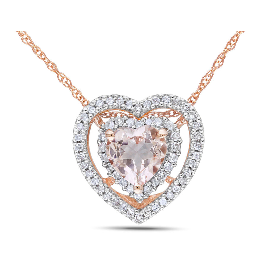 Morganite and Diamond Heart Pendant Necklace 4/5 Carat (ctw) in 10K Pink Gold with chain Image 1