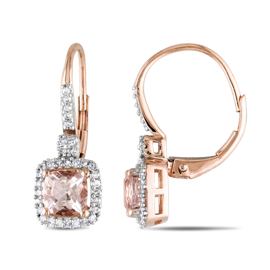 1.30 Carat (ctw) Morganite and Diamond Leverback Earrings in 10K Rose Gold Image 1