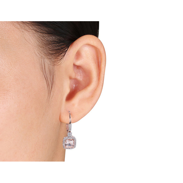 1.30 Carat (ctw) Morganite and Diamond Leverback Earrings in 10K Rose Gold Image 2