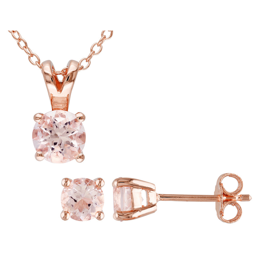 1.80 Carat (ctw) Morganite Pendant and Earring Set in Rose Sterling Silver Image 1