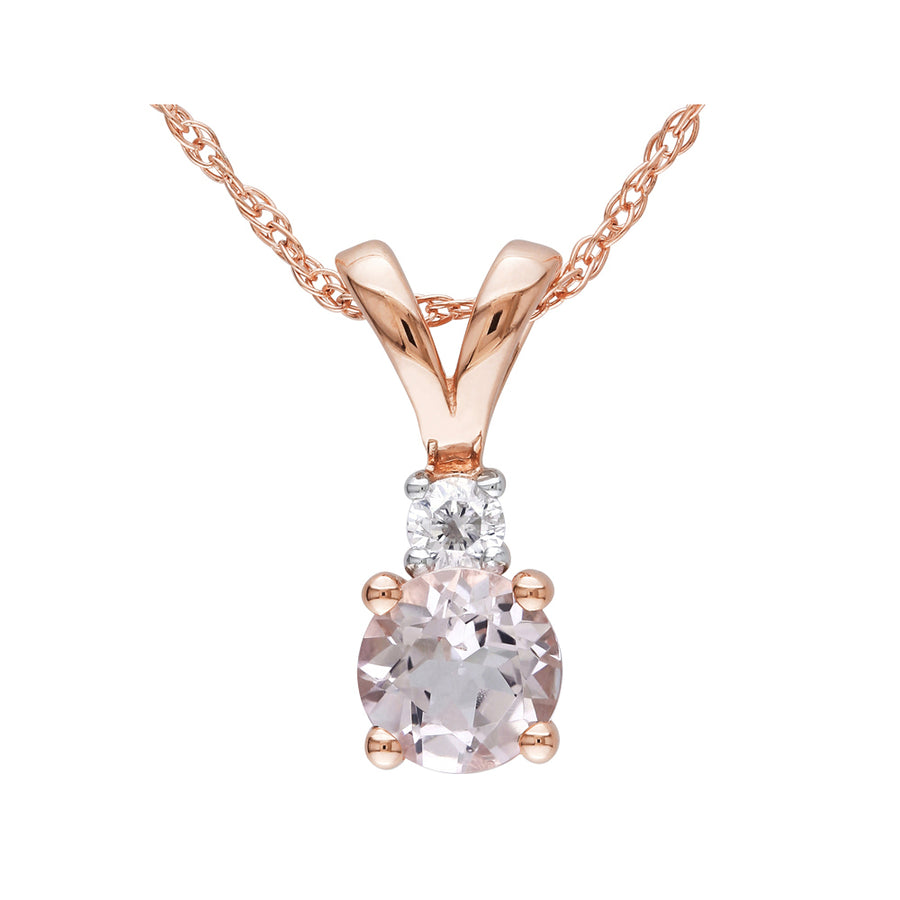Morganite Pendant 1/2 Carat (ctw) with Diamond in 10K Rose Gold with Chain Image 1