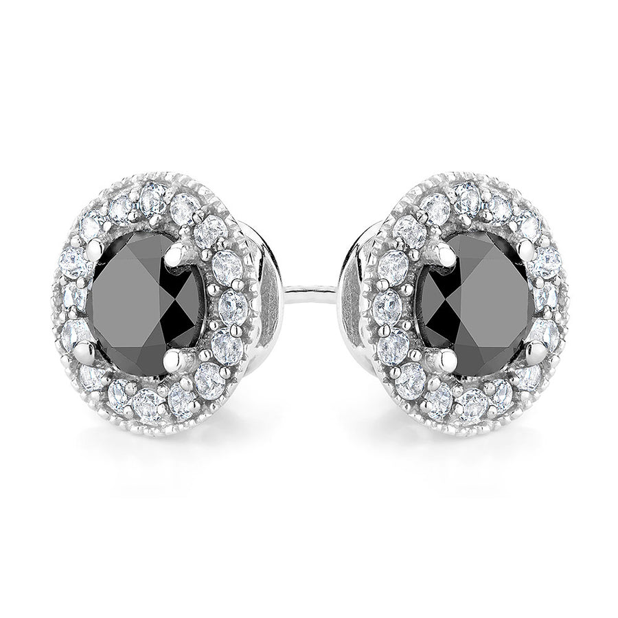 1.45 Carat (ctw) Black Diamond and Lab-Created White Topaz Halo Stud Earrings in Sterling Silver Image 1