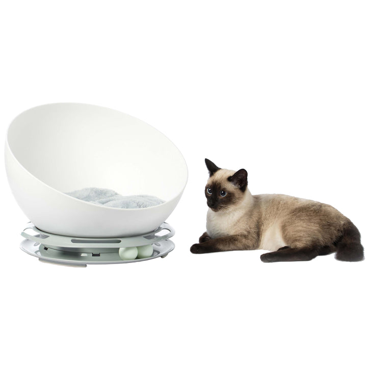 Plastic Bowl Shaped Sleeping Bed House Cat Cave Lounge with Ball Toy Image 12