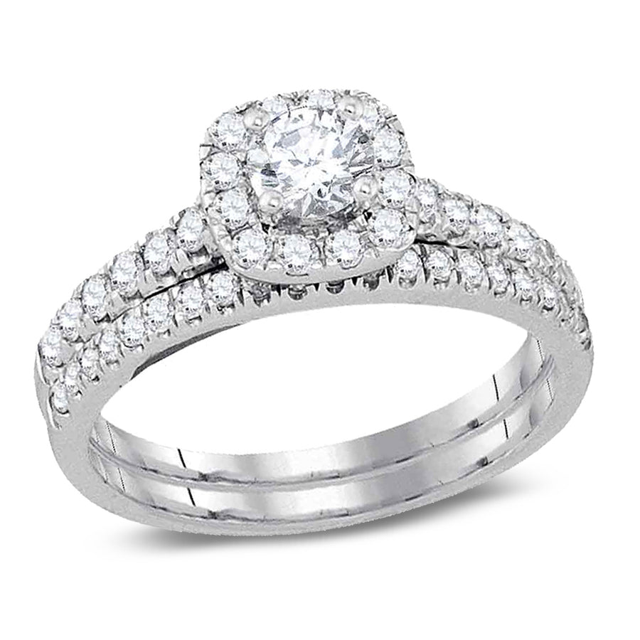 7/8 Carat (Color H-II1-I2) Diamond Engagement Bridal Wedding Ring Set 14K White Gold Image 1