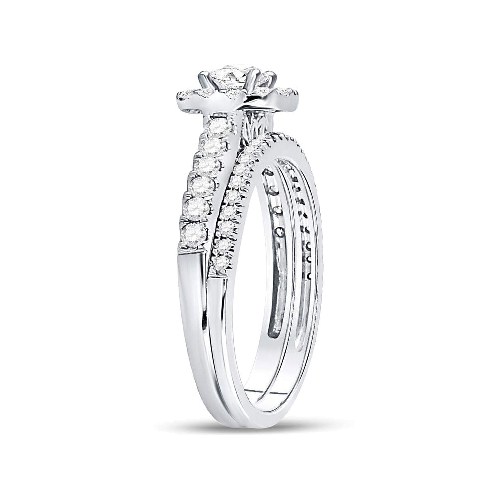 7/8 Carat (Color H-II1-I2) Diamond Engagement Bridal Wedding Ring Set 14K White Gold Image 2