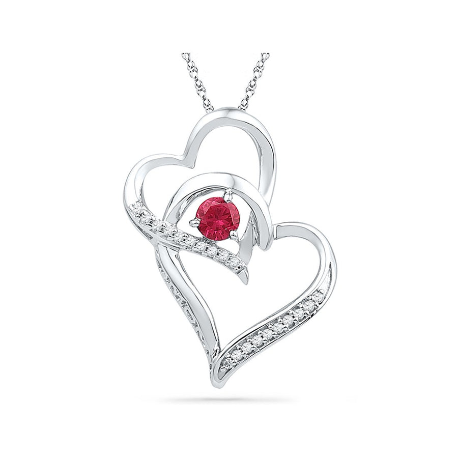 Sterling Silver Double Heart Pendant Necklace with Lab Created Ruby 1/4 Carat (ctw) Image 1