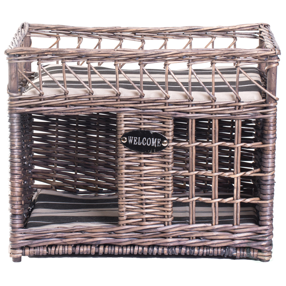 Two-level Willow Pet House with Soft Fabric Cushion For Cat or DogGrey Image 2