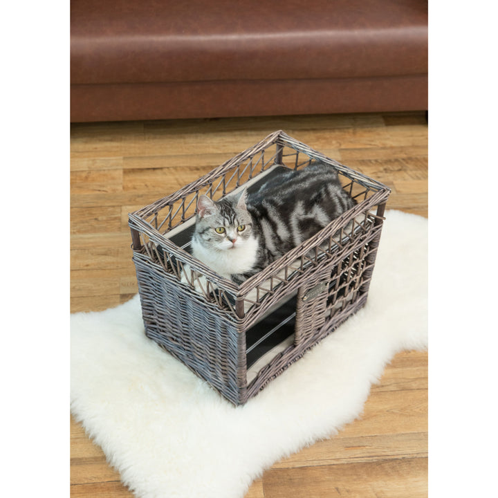 Two-level Willow Pet House with Soft Fabric Cushion For Cat or DogGrey Image 9