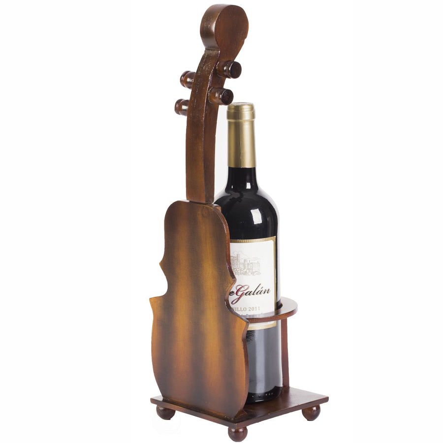 Brown Violin Cello Shaped Vintage Decorative Single Bottle Wine Holder Image 1