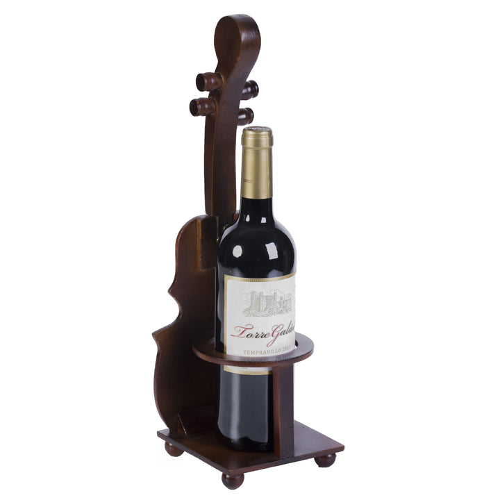 Brown Violin Cello Shaped Vintage Decorative Single Bottle Wine Holder Image 3