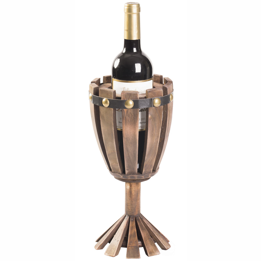 Wooden Wine Goblet Shaped Vintage Decorative Single Bottle Wine Holder Image 1