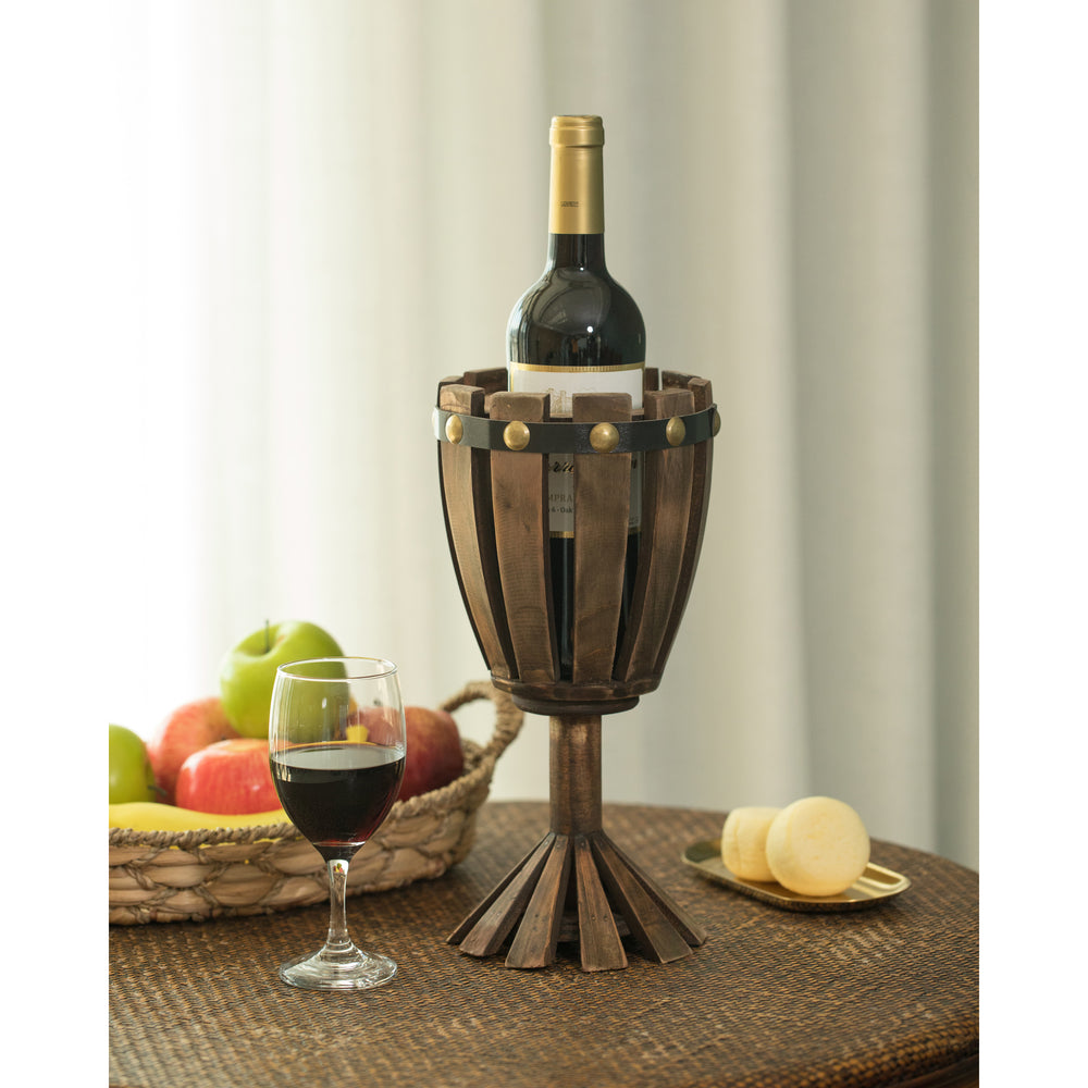 Wooden Wine Goblet Shaped Vintage Decorative Single Bottle Wine Holder Image 2